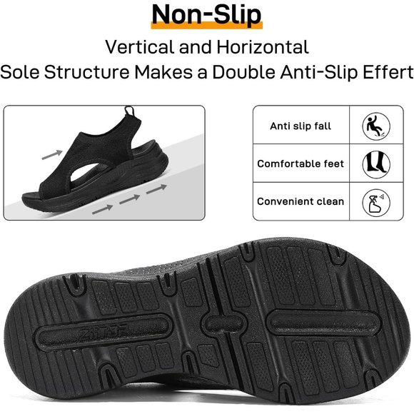 Women's Walking Sandals Summer Athletic Sport Sandals Orthotic Sandals-Black - Picture 5 of 7